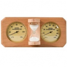 Термогигрометр+песочные часы Золотой циферблат канадский кедр TH-25R GOLD 212