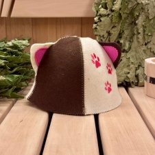 Шапка малая "кошка", с ушками ,войлок(бело-коричневый)